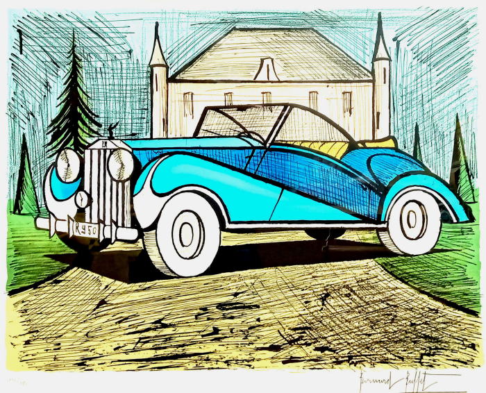 ベルナール・ビュッフェ　ロールスロイス37年型車 青（455） 絵画（リトグラフ）作品